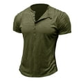 thumbnail image 2 of AHTJRT Men's Slim Fit Short Sleeve Henley Shirt with Stretchy Comfort for Casual Wear Army Green L, 2 of 4