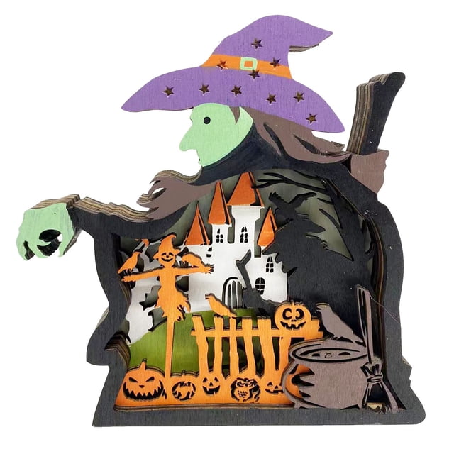 asddcavvf Wooden Witch Decoration: Enchanting Halloween Desktop Accessory For A Spellbinding Display
