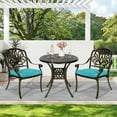 thumbnail image 7 of MEETWARM 3 Piece Patio Bistro Set, Outdoor All-Weather Cast Aluminum Dining Furniture Set Includes 2 Cushioned Chairs and a 31” Round Table with Umbrella Hole for Garden Deck, Ocean Blue, 7 of 7