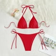 thumbnail image 4 of Womens Bikini Swimsuits Sevevn Women's Metallic Shiny Bikini Sets Sequin Glitter Swimsuit Adjustable Side Tie Thong Bathing Suit Triangular Top Red S, 4 of 6