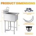 thumbnail image 6 of Stainless Steel Commercial Sink with Cold and Hot Water Pipe and Faucet, Heavy Duty Free-Standing Commercial Sink, Single Bowl Sink Basin for Catering Kitchen, 6 of 9