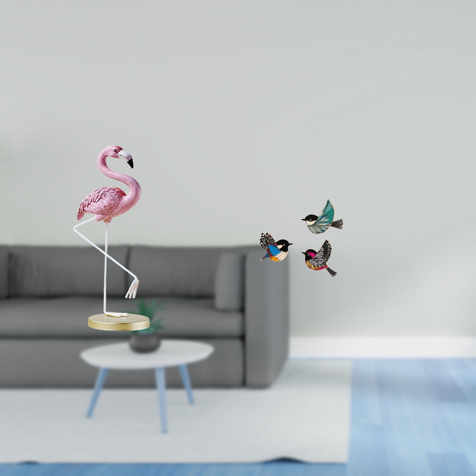 CoudarTitie Flamingo Resin Bird Sculpture Modern Art Garden Figurine with Metal Stand and Wooden Flying Birds Wall Hanging Signs for Home Decor Study Room Farmhouse