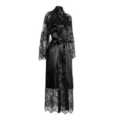 

Famure Silk Robes for Women Long- Sexy Satin Robe with Lace-Trim Kimono Style Bride Pajamas Bathrobe for Bridemaids Loungewear