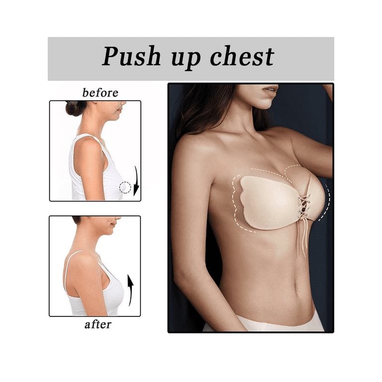 BIMEI Sticky Bra Strapless Backless Adhesive Invisible Lift up Bra Push up  Bra for Backless Dress,1 Pair,Beige，A Cup