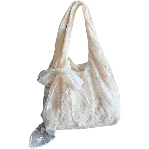 NCY Women's Bow Lace Tote Bags Shoulder Handbags Summer Travel Vacation Beach Bag