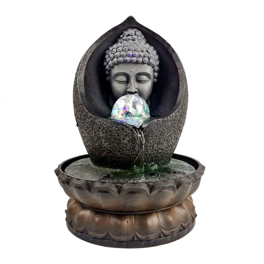 Handmade LED Ball Water Fountain With Buddha statue Desktop Feature Waterfall 