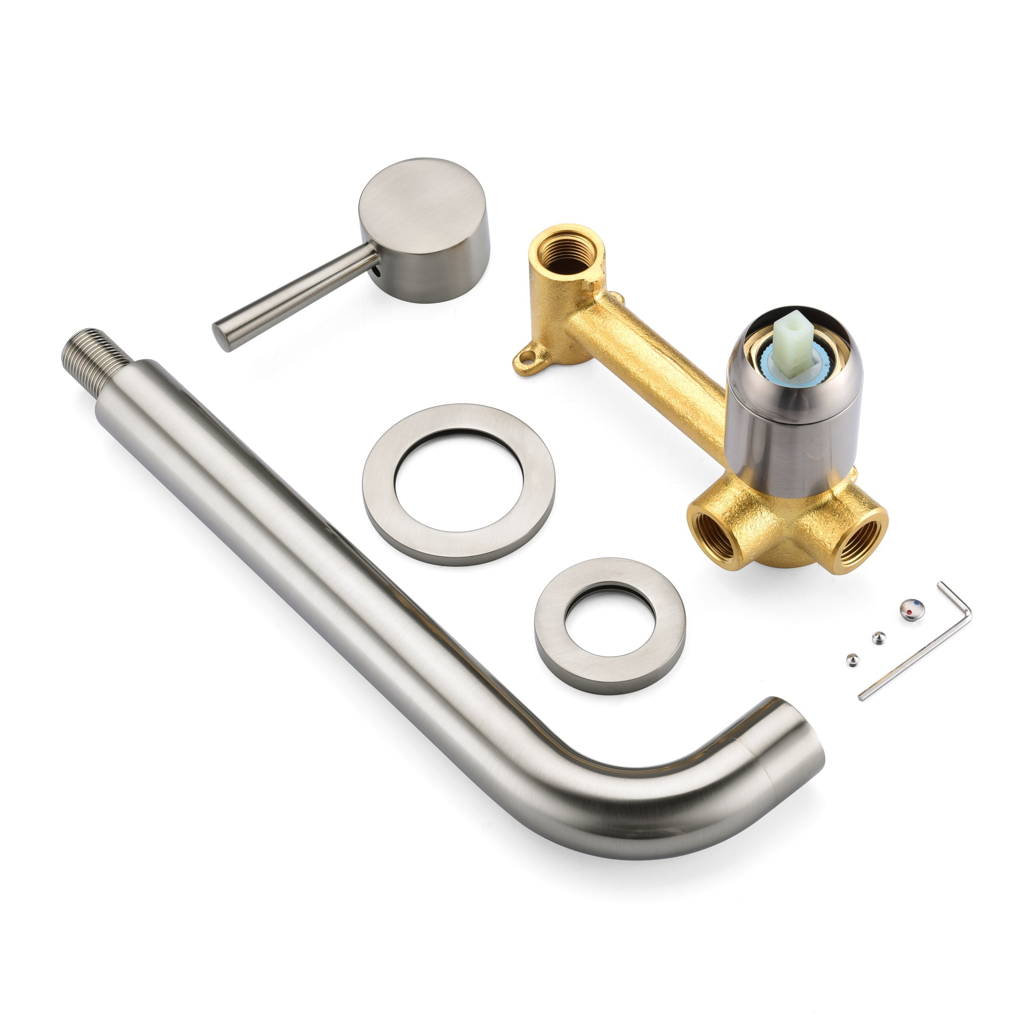 Sumerain High Flow Wall Mount Tub Filler Faucet with Long Spout Brushed Nickel