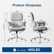 HomeZeer Executive Mid Century Modern Office Chair, White Linen Fabric with Memory Foam Wide Seat, Split Back, Padded Arms & Adjustable Height, Vintage Desk Chair for Home Office, Wheels Included