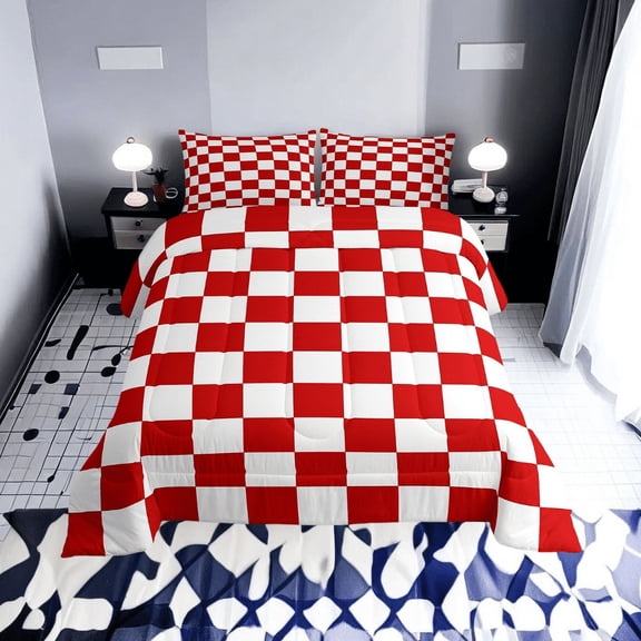 Erosebridal Colorful Check Plaid Bedding Sets Twin with Comforter, Dreamy Geometric Duvet Insert, Gingham Decor, Lightweight 2pcs