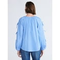 thumbnail image 4 of Free Assembly Women's and Women's Plus Gathered Neck Cotton Top with Long Tie Sleeves, Sizes XS-4X, 4 of 6