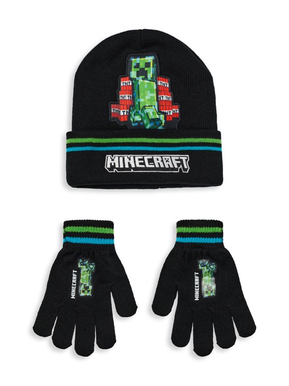 Creeper & TNT Boys Black Beanie and Gloves Set | One Size | Made by Vanilla Underground