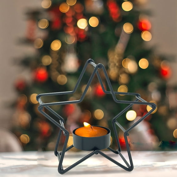 Christmas Iron Star-Shaped Candlestick - Festive Party Table Decoration, Durable Metal Candle Holder, Elegant Home Holiday Gift, Sparkling Star Design Xmas Tabletop Ornament, Black