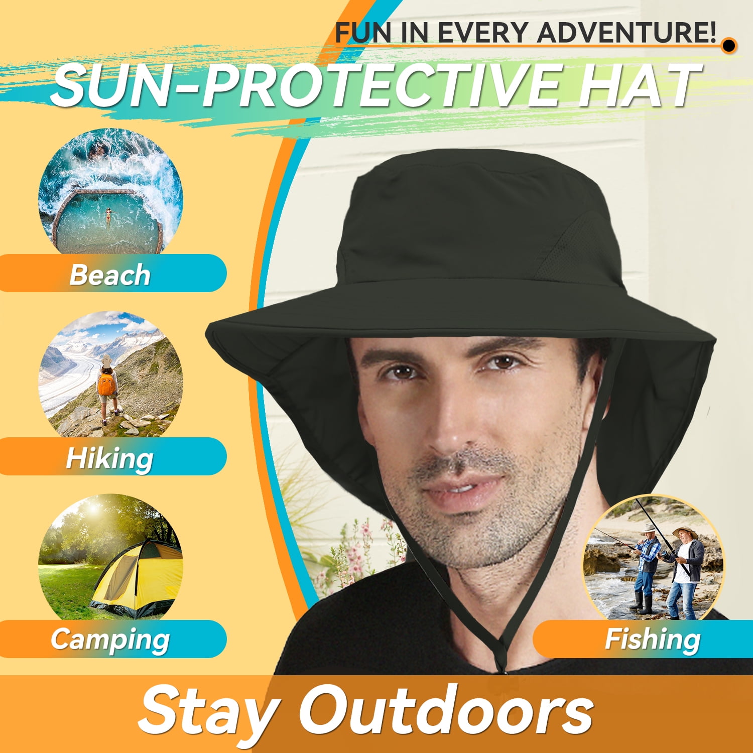 Orolay Men's Sun Hats Outdoor Sun Protection Fishing Hat Wide Brim Neck