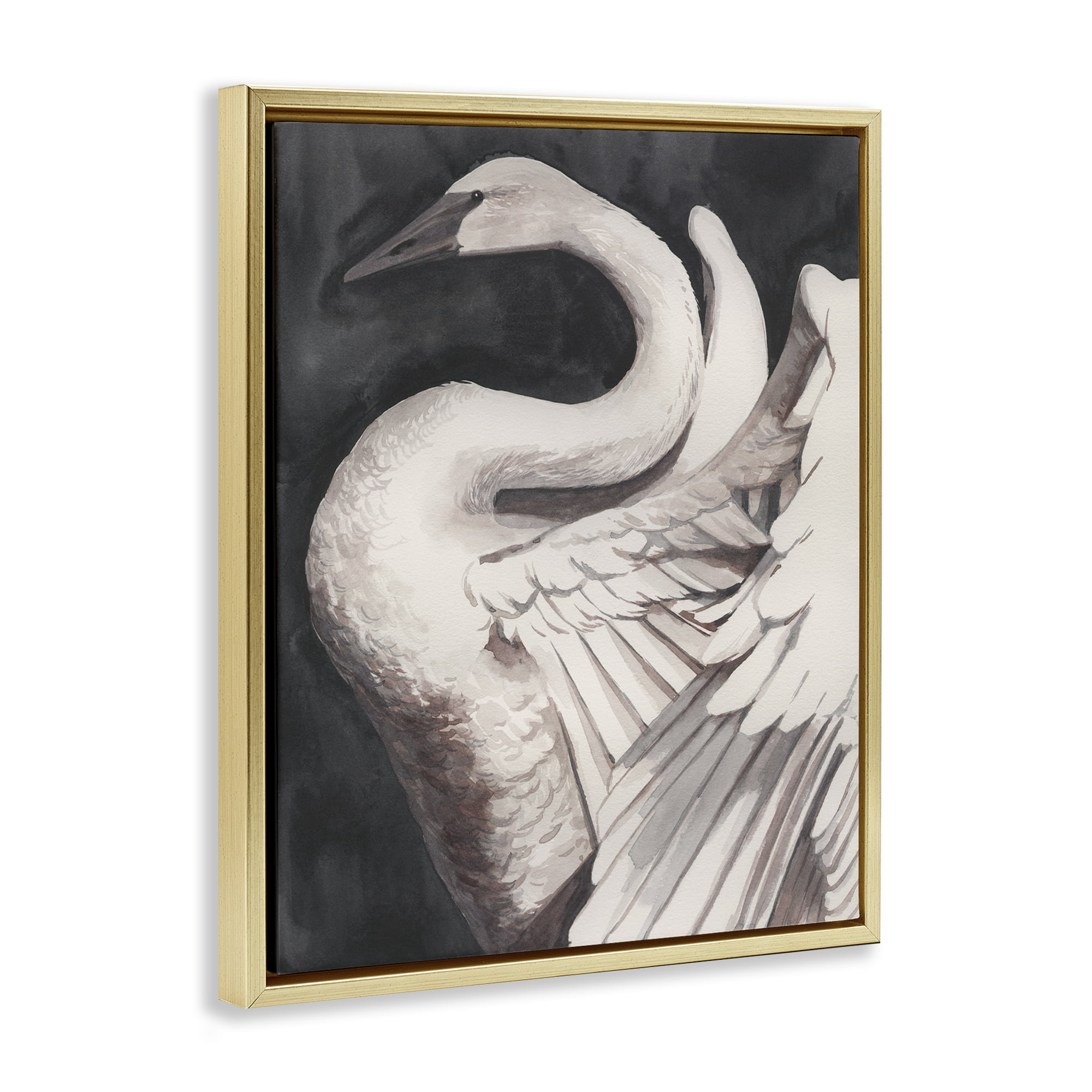 Stupell Industries Swan Spreading Wings Animals Painting Gold Floater Framed Canvas Art Print Wall Art, 17 x 21