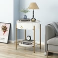 thumbnail image 2 of ASYA Gold End Table with Drawer, 2-Tier Nightstand Side Table with Natural Stone Top, Round Bedside Table Accent Table for Living Room Bedroom, 2 of 9
