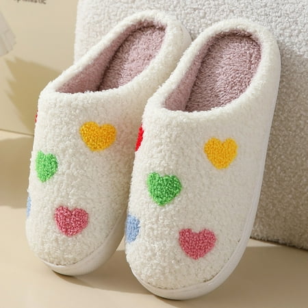 

Colorful Love Slippers for Women and Men Vintage Cozy Warm Soft Plush Slippers for House Shoes Fun Cute Happy Love Home Winter Warm Pillow Cloud Memory Foam Plush Slippers for Indoor and Outdoor