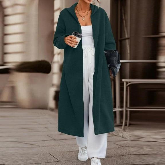 Women Long Hooded Cardigan Duster Wool Blend Coat Oversized Double Breasted Long Trench Overcoat Winter