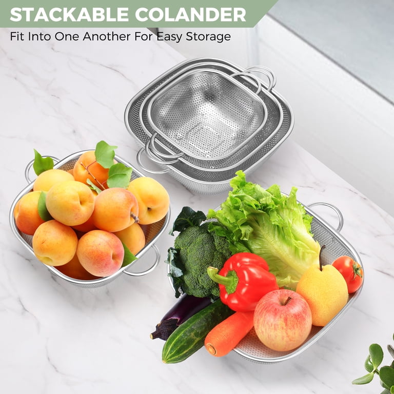 Coliware 3-Piece Square Stainless Steel Colander Set photo 4