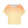 thumbnail image 5 of HWRETIE Women's V-Neck Yoga T-shirt Casual Gradient Short Sleeve Workout Top Hollow Design Fashion T-shirt for Gym Running or Daily Wear Yellow-1, 5 of 5