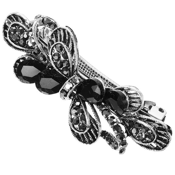 CATIEBYE Sparkly Barrettes For Women Hair Decoration Bow Hair Clip Black Rhinestone 1Set for Special Occasions