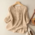 thumbnail image 6 of ZANZEA O Neck Floral Embroidered 3/4 Sleeve Casual Beige Blouse, 2XL (Women's Plus), 6 of 6