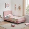 thumbnail image 3 of KATIDAP Twin Size Upholstered single bed frame with scalloped headboard, lambswool, firm platform bed, no box spring required, Wooden Slats, Noise Free, Pink, 3 of 7