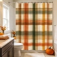 thumbnail image 2 of Orange Green Checked Shower Curtain, Waterproof Shower Curtains for Bathroom, Fall Thanksgiving Buffalo Plaid Washable Fabric Bathtub Curtain Set Bath Decor with 12 Hooks 48"x72", 2 of 8