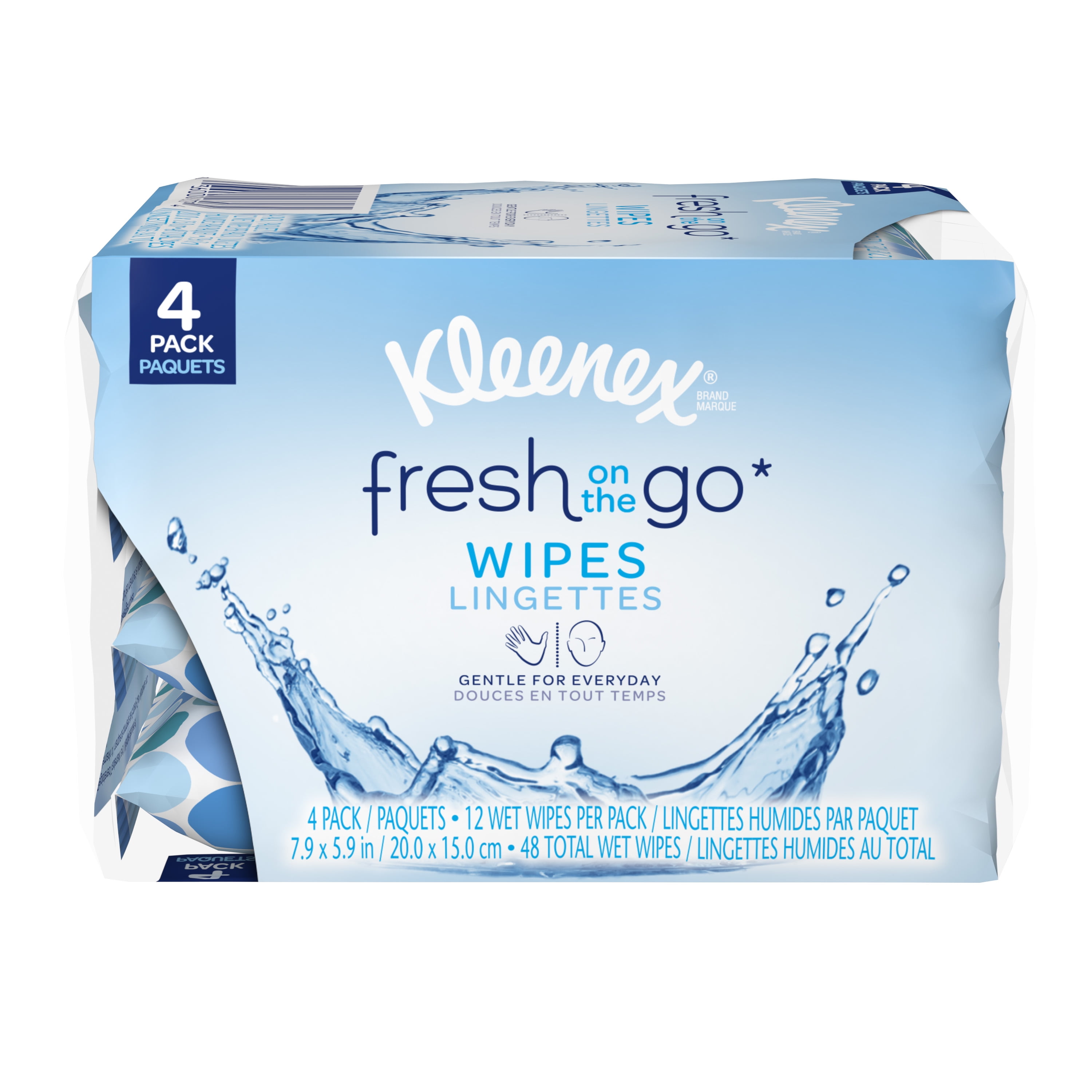 Kleenex OnTheGo Wet Wipes, White, Pocket Pack, 12 Wipes, 4 Ct