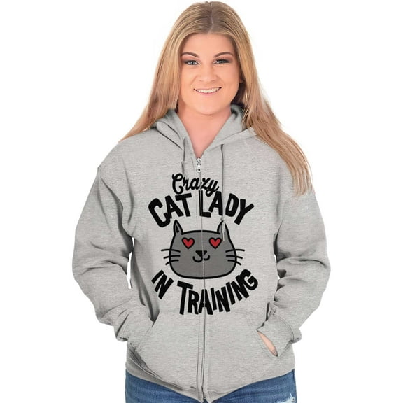 Crazy Cat Lady in Training Funny Cute Womens Plus Size Graphic Zipper Hoodie Brisco Brands 2X