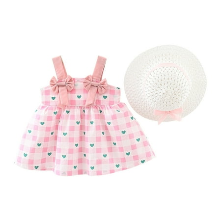 

ZCFZJW Toddler Baby Girl Tutu Dress Summer Sleeveless Backless Princess Birthday Party Princess Dresses Flower Bow Sundress with Straw Hat Set Pink#03 18-24 Months