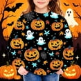 thumbnail image 5 of Ugoldhm Girls Halloween Print Crew Neck Sweatshirt Long Sleeve Loose Casual Pullover Holiday Top, 5 of 5