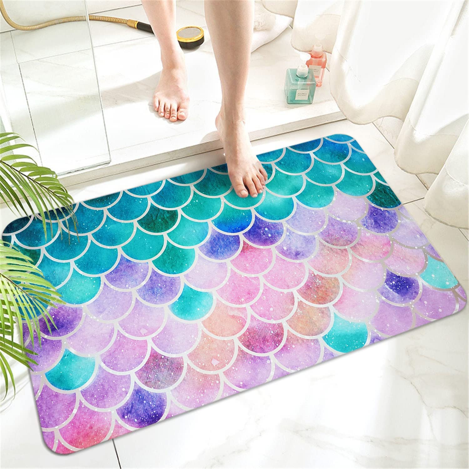 割り引き Bath Mat Rug Purple Gold and Blue Marble Non-Slip Super Absorbent