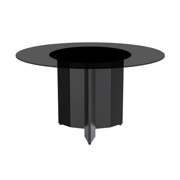 LeisureMod Zevro 60" Dining Table, Mid-Century Modern Round Dining Table with Glass Top and Black Stainless Steel Pedestal Base for Dining Room and Kitchen (Black)