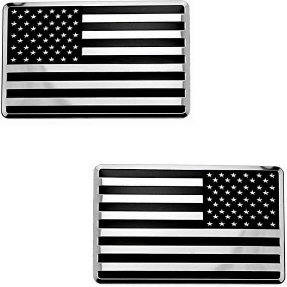 2x usa american embossed stainless steel metal flag for cars trucks (3.12" x 2", black & chrome set left & right)