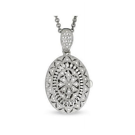 Picturesongold.Com Oval and CZ Locket Necklace Pendants - 3/4 inch x 1 inch Sterling Silver