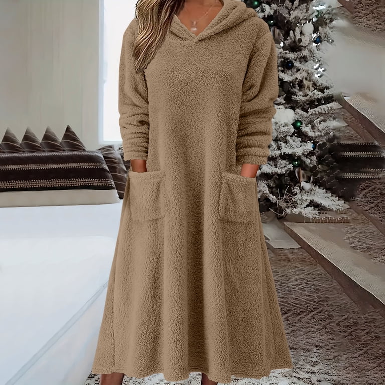 RYDCOT Fall Winter Dresses for Women 2024 Women's Casual Fluffy Fleece  Sherpa Hooded Dress Oversized Plush Fuzzy Pullover Coat with Pockets Sale  or Clearance - Walmart.com