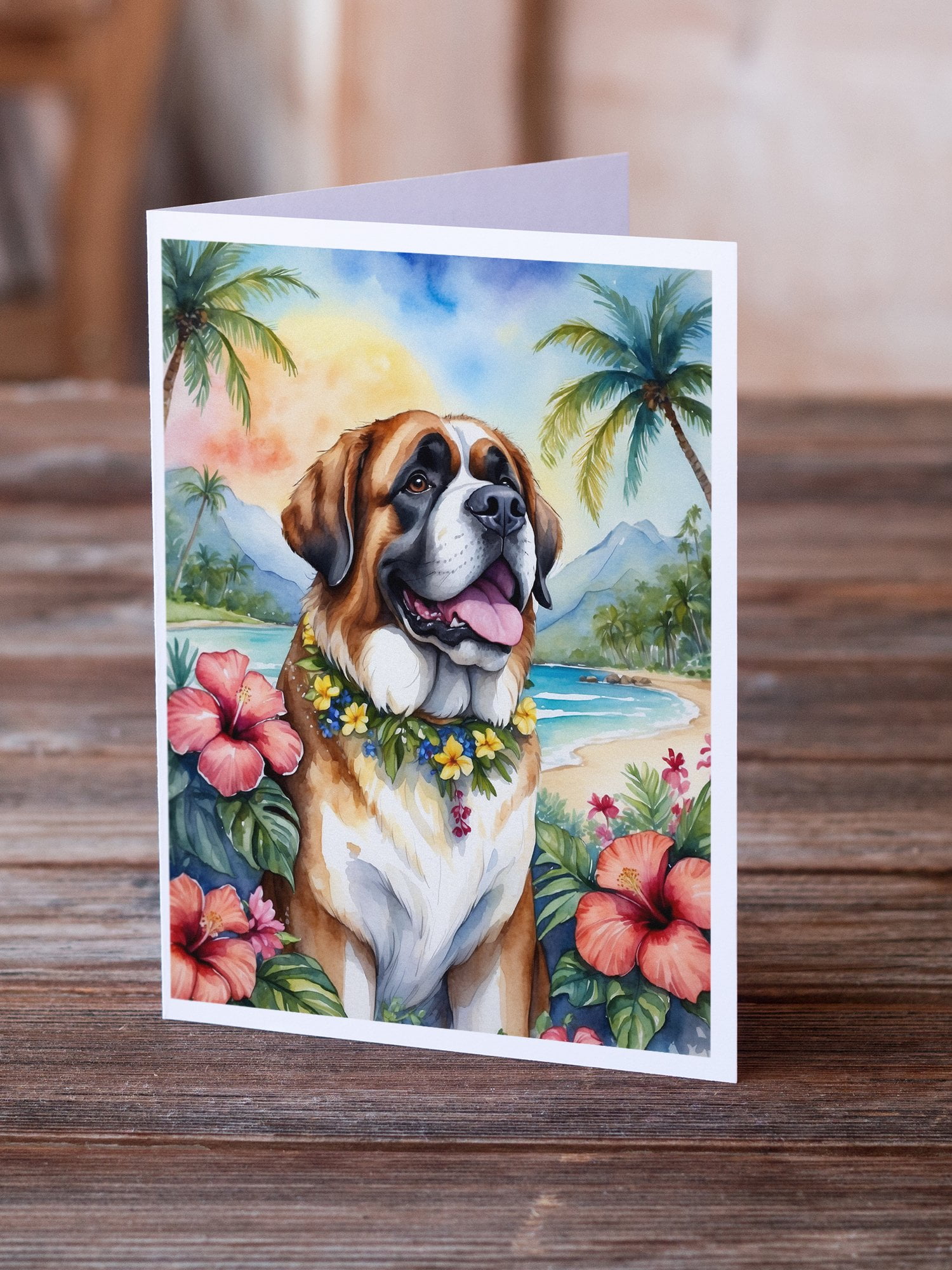 Saint Bernard Luau Greeting Cards Pack of 8 7 in x 5 in