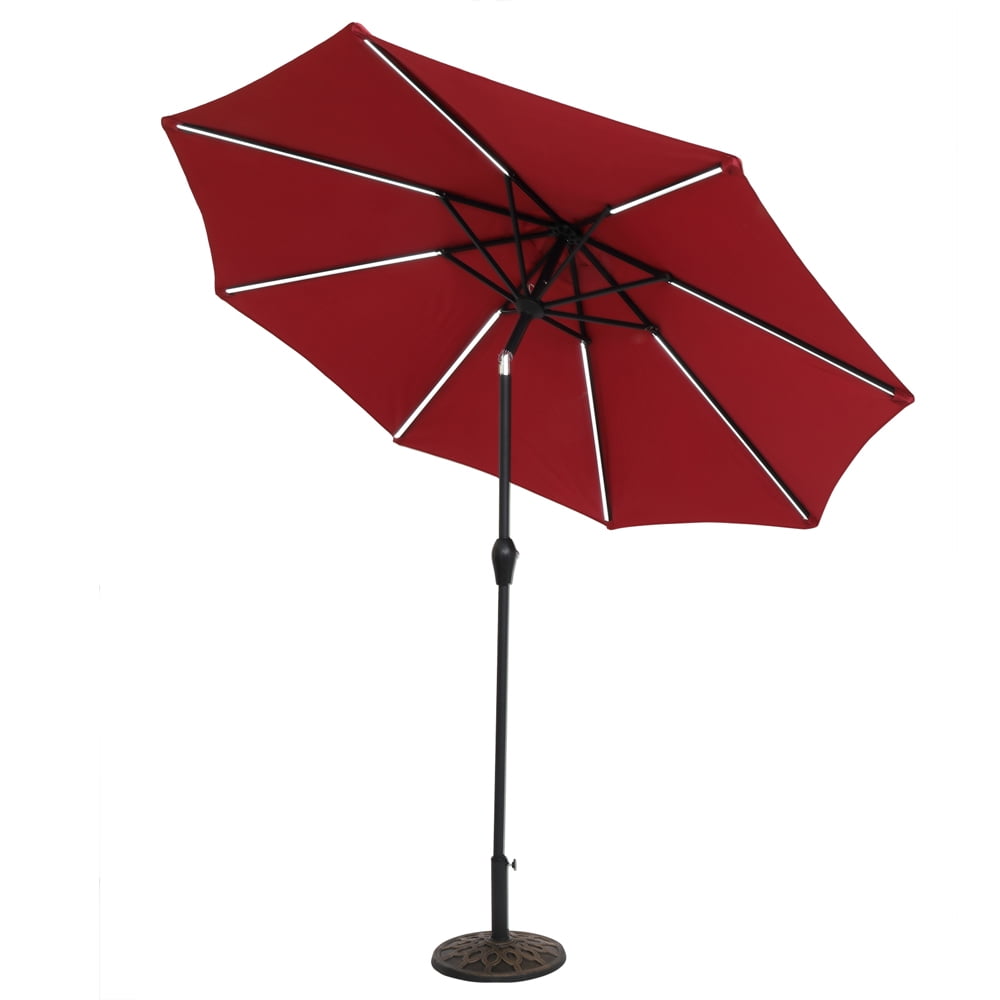 Lowestbest 9 Feet Solar Powered Outdoor Round Patio Umbrella with Strip LED Light in Wine Red Lowestbest 9 Feet Solar Powered Outdoor Round Patio Umbrella with Strip LED Light in Wine Red