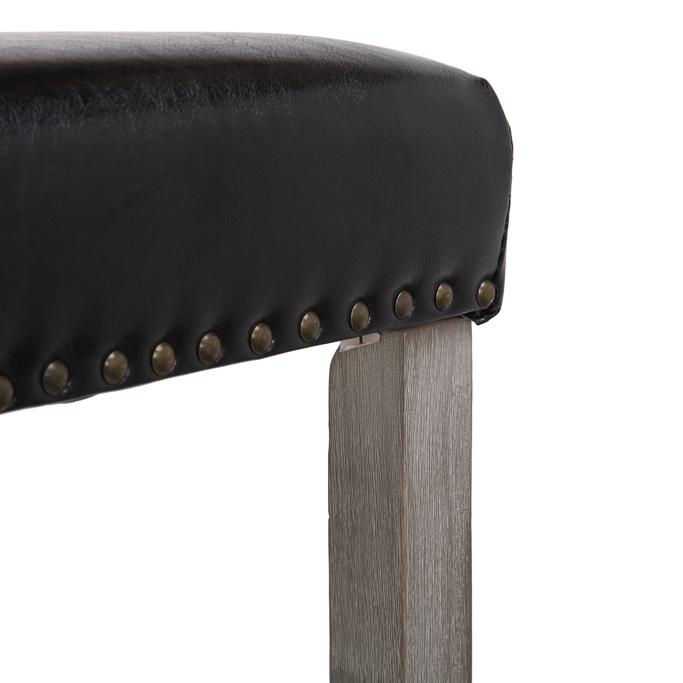 29" Inch Upholstered Backless Saddle Seat Counter Stool, Antique Gray/Leather