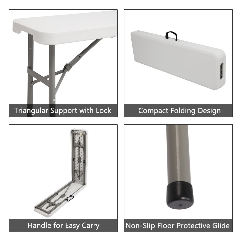 Lowestbest 6FT Picnic Table Set, Outdoor Courtyard Foldable Long Table & bench Suit, White Lowestbest 6FT Picnic Table Set, Outdoor Courtyard Foldable Long Table & bench Suit, White