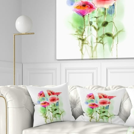 Red Floral Throw Pillow - DESIGN ART Designart 'Red Poppy Flowers Watercolor Sketch' Floral Throw Pillow