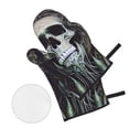 thumbnail image 3 of Gothic Spooky Dead Skull Face Oven Mitts And Pot Holders Sets Baking Sets For Kitchen Bbq Gloves Heat Resistant Cooking Halloween Art 4 Pcs, 3 of 8
