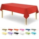 thumbnail image 1 of Mantel rojo desechable de plástico para mesas rectangulares (paquete de 12). Manteles de plástico premium para fiestas, eventos y bodas, interiores y exteriores, 137 x 274 cm., 1 of 5