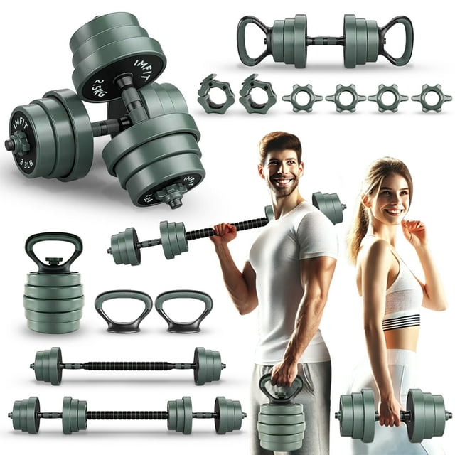IMFit AIO Weight Adjustable Dumbbells (1.65 to 52 lbs) | Dumbbells, Barbells, Kettlebells, Push-Up Bars, Weight Plates for Full-Body Workout | Premium Weight set for Home Gym Fitness