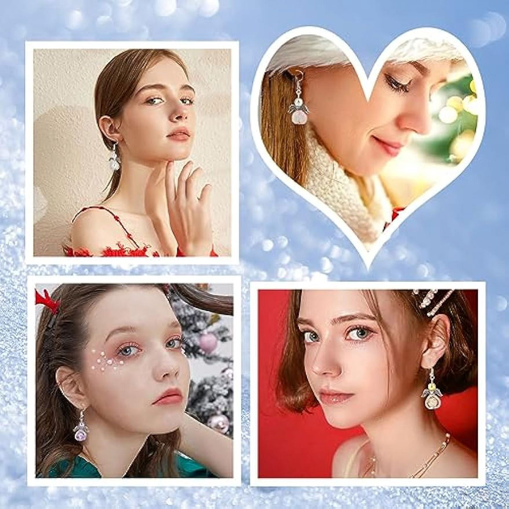 1 Box DIY 20 Pairs Guardian Angel Charms Christmas Beading Angel Beads Earrings Making Starter Kit Angel Wing Bead Heart Bead Frames Round Crackle Beads for Jewelry Making Kits Women Craft