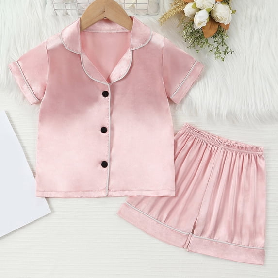 Gunia 2 Piece Pajamas For Kids Little Girls Toddler Baby Summer Cartoon Print Button Up Short Sleeve Tops And Shorts Sets Pjs Loungewear 5-6 Years