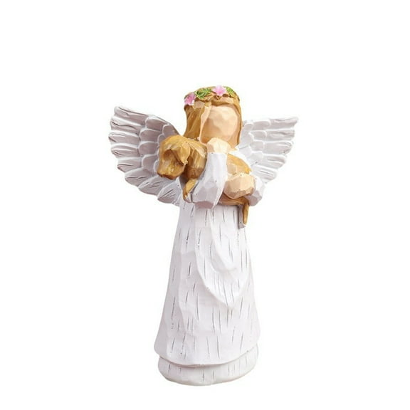 1PCS Angel Statue, Resin Angel Statue for Thanksgiving Christmas Home Decor Ornament Memorial Gifts,White Wreath With Dog