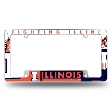 University of Illinois Fighting Illini Metal License Plate Frame Chrome Tag Cover All Over Design 6x12 Inch