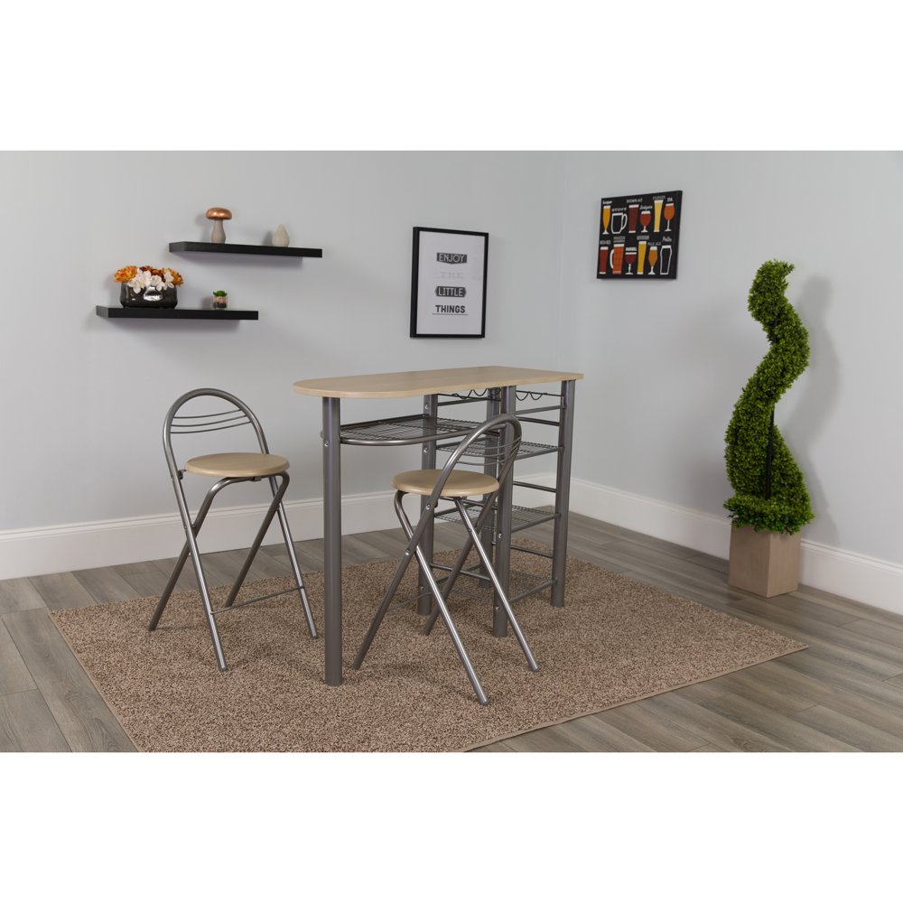 Flash Furniture Carnegie 3 Piece SpaceSaver Natural Finish Bistro Set