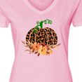 thumbnail image 4 of Inktastic Cheetah Print Pretty Pumpkin with Fall Leaves Women's V-Neck T-Shirt, 4 of 5